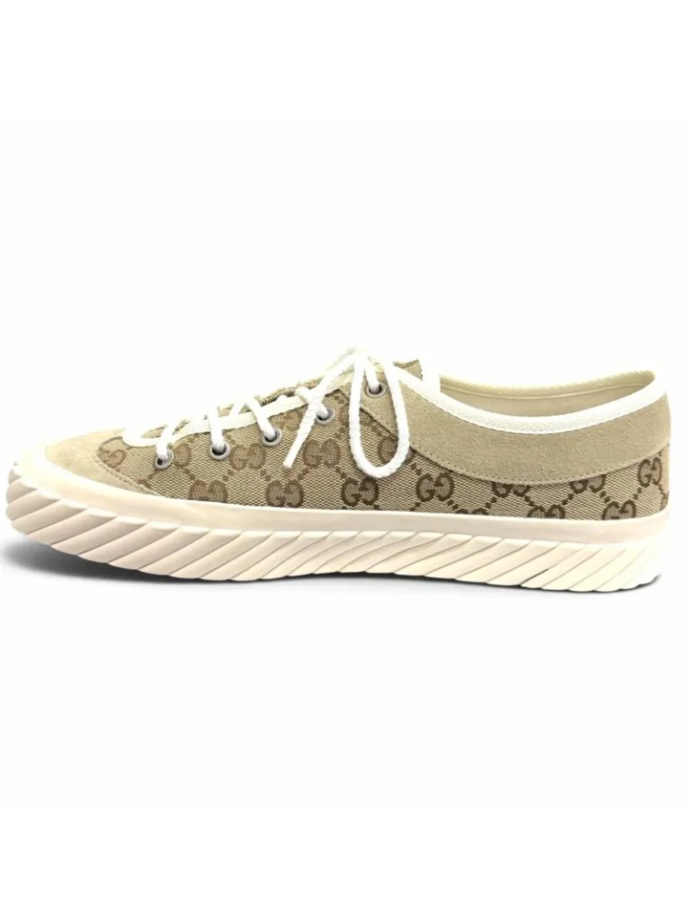 Gucci GG Canvas Suede Lace-up Low Top Sneakers Beige